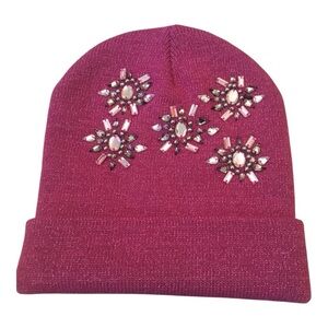 Claire’s NWT  winter hat beanie NWT embellished pink shimmer crystal snowflakes